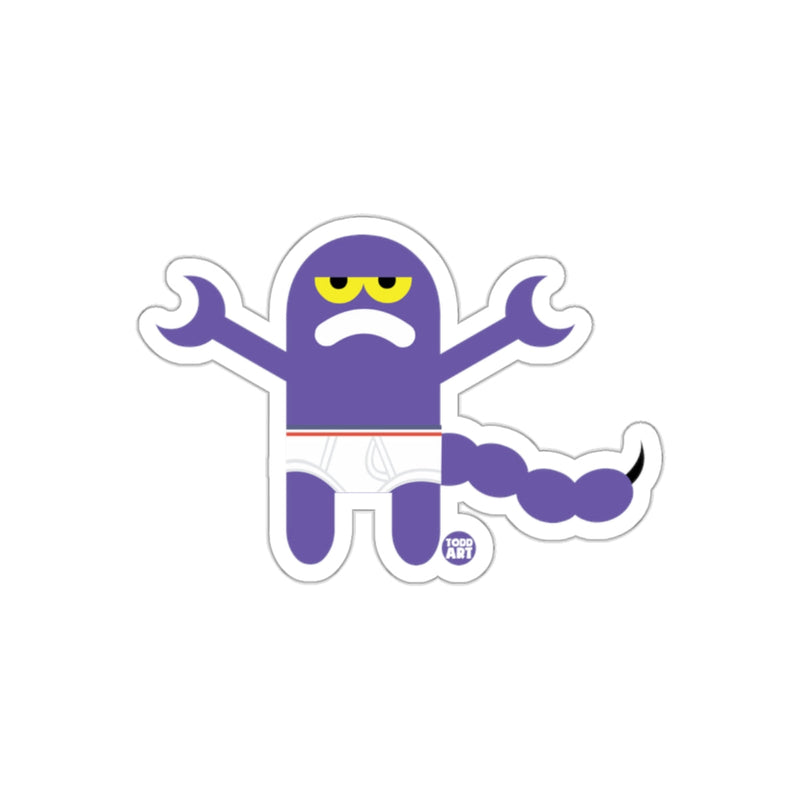 Load image into Gallery viewer, Sad Purple Monster with Scorpion Tail Sticker
