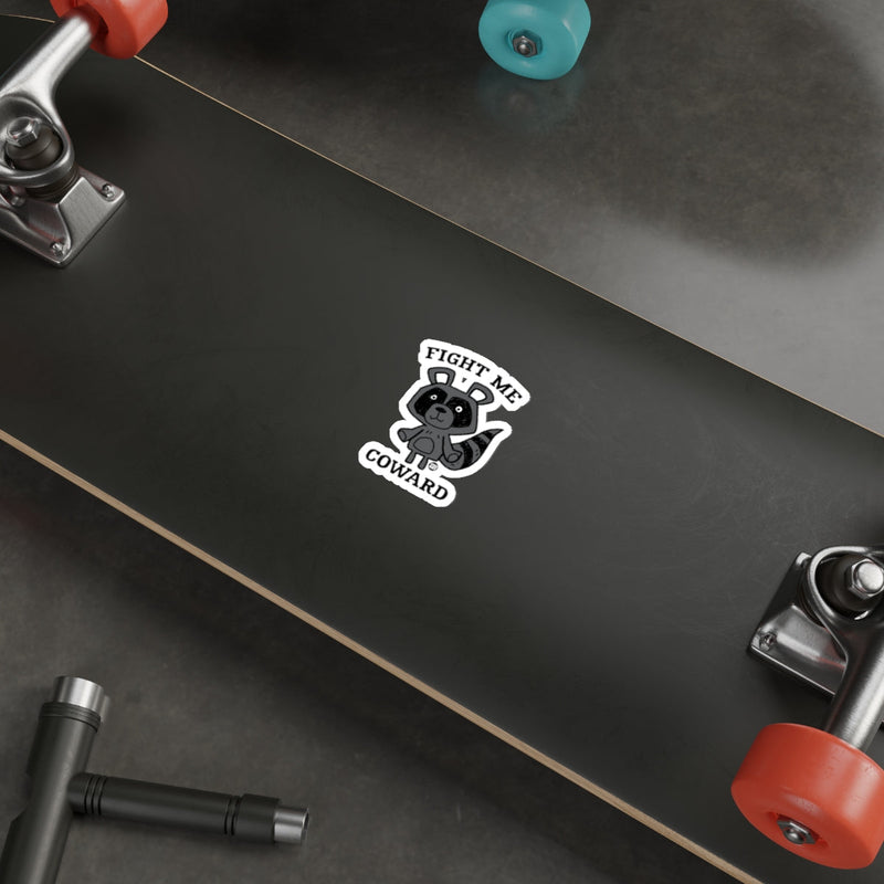 Load image into Gallery viewer, Cartoon Raccoon Fight Me Coward Slogan Art sticker
