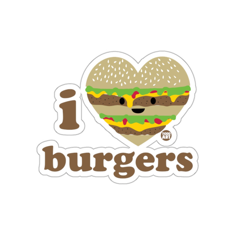 Load image into Gallery viewer, I Love Burgers Heart Shaped Fun Sticker for Food Lovers
