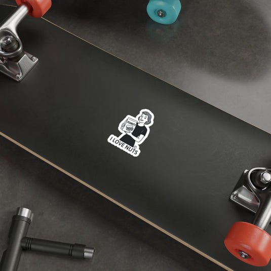 I Love Nuts Sticker on Skateboard Design for Skater Decor