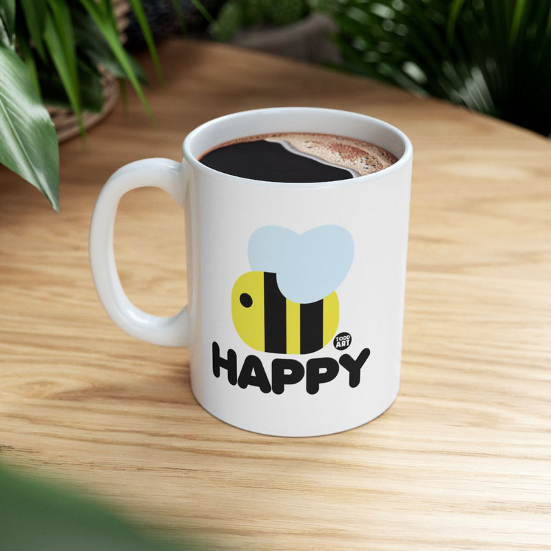 Load image into Gallery viewer, Bee and Happy Text White Coffee Mug
