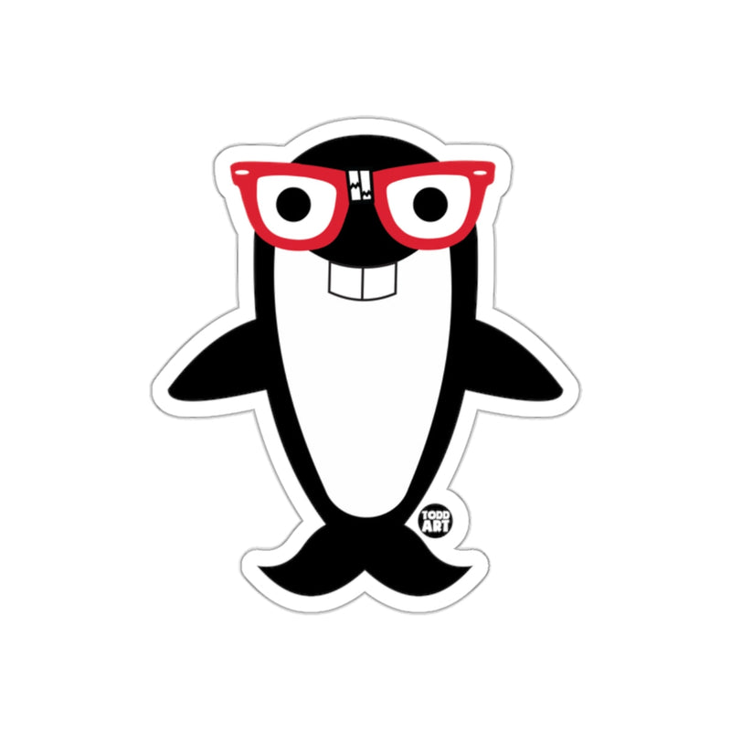 Load image into Gallery viewer, Cute Orca Nerd Character with Red Glasses Sticker
