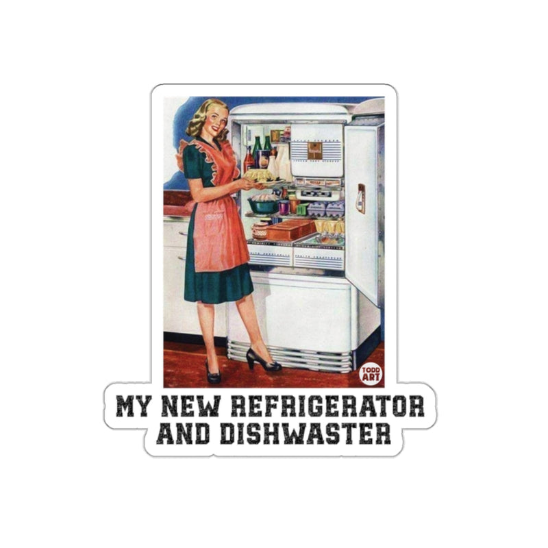 Load image into Gallery viewer, Retro Woman with Refrigerator and Dishwasher sticker
