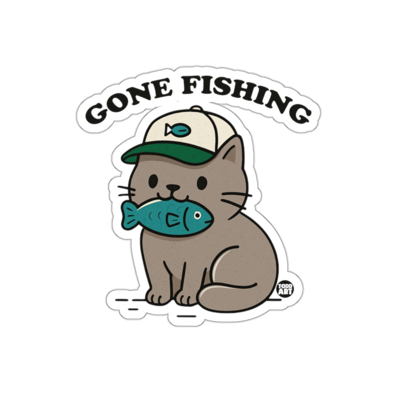 Load image into Gallery viewer, Gone Fishing Cat with Fish Sticker Perfect for Laptops
