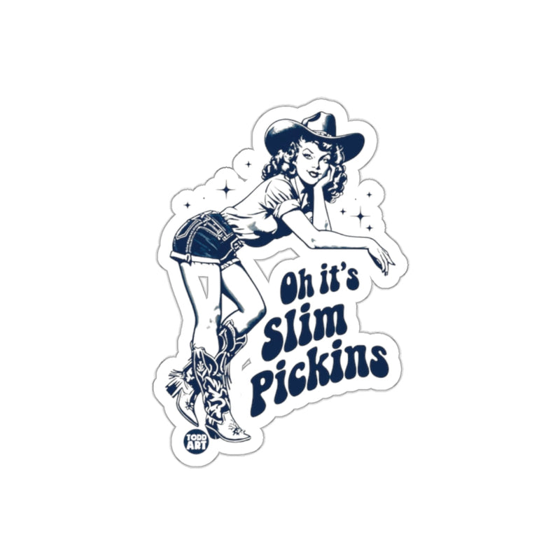 Load image into Gallery viewer, Oh It's Slim Pickins Cartoon Cowgirl Sticker
