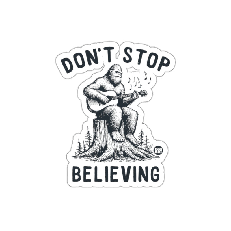 Load image into Gallery viewer, Don't Stop Believing Sasquatch Playing Guitar Sticker
