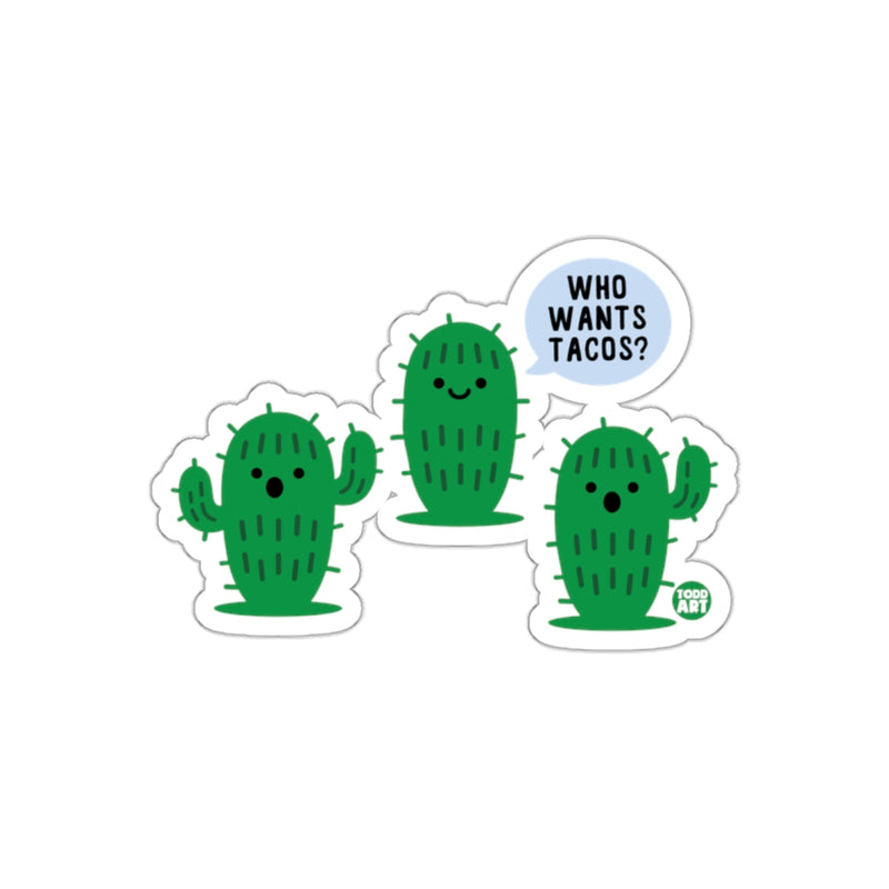 Load image into Gallery viewer, Three Cartoon Cactus Characters With Fun Taco Quote Sticker
