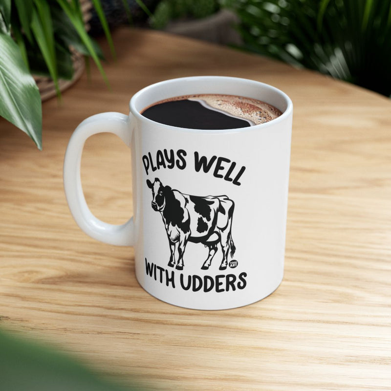 Load image into Gallery viewer, Plays Well With Udders Coffee Mug for Cow Lovers
