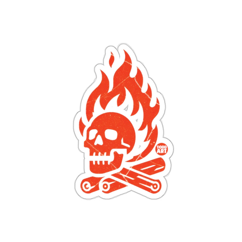 Load image into Gallery viewer, Skull on Fire above Crossed Bones Artwork sticker
