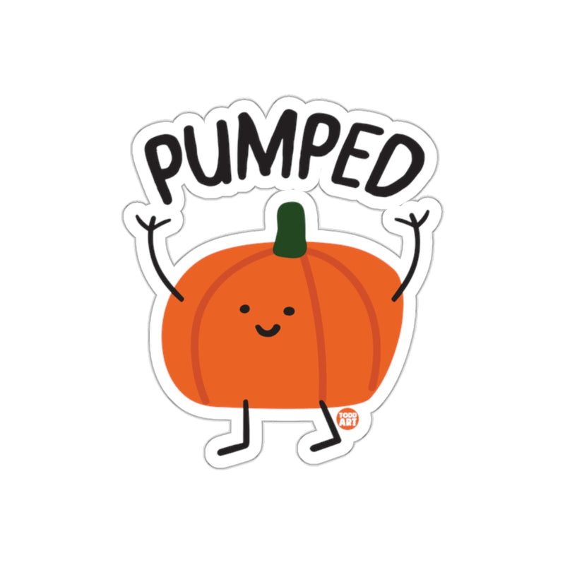 Load image into Gallery viewer, Happy Pumpkin PUMPED Sticker with Arms Raised
