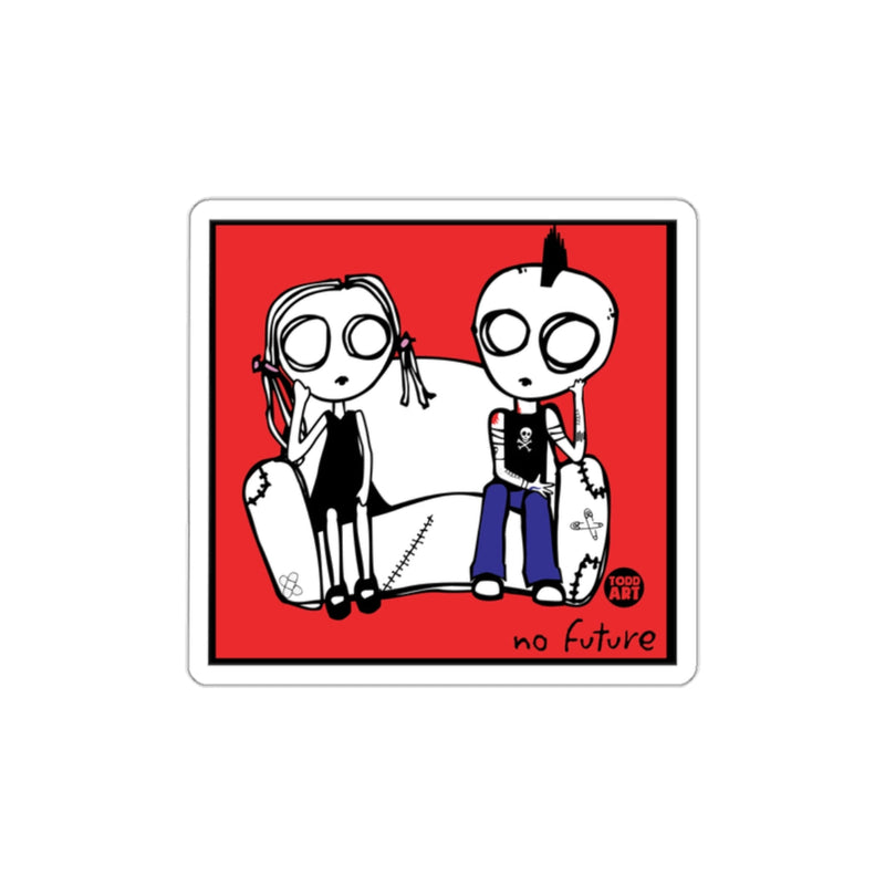 Load image into Gallery viewer, No Future Punk Cartoon Art Sticker with Red Background
