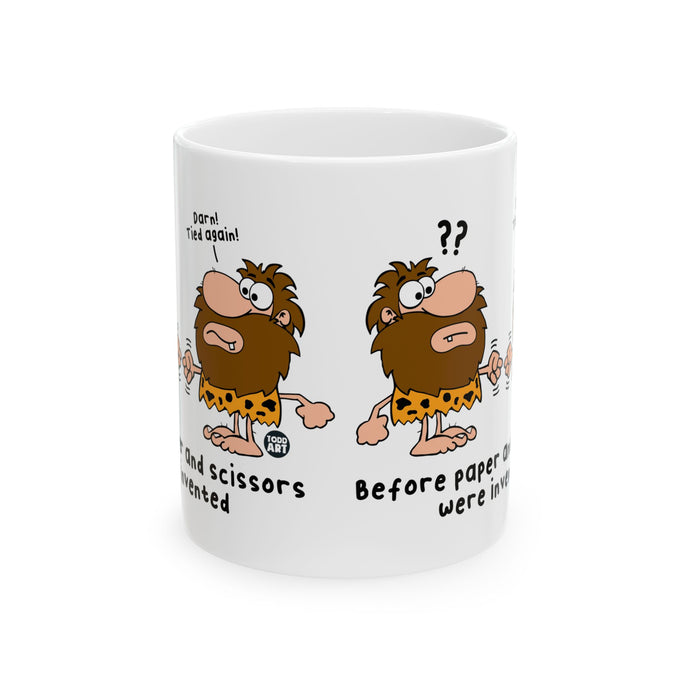 Caveman Rock Paper Scissors Coffee Mug, Funny Caveman Mug