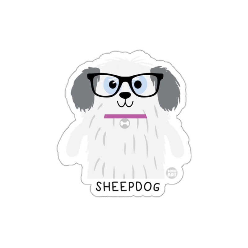 Load image into Gallery viewer, Cartoon Sheepdog Sticker with Glasses and Collar Design
