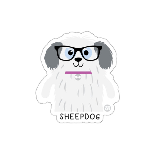 Cartoon Sheepdog Sticker with Glasses and Collar Design