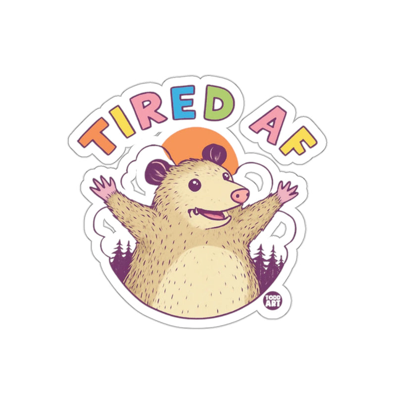Load image into Gallery viewer, Tired AF Opossum with Trees and Sunset Funny Animal sticker

