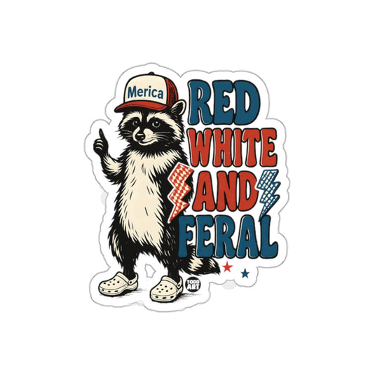 Red White And Feral Raccoon Sticker