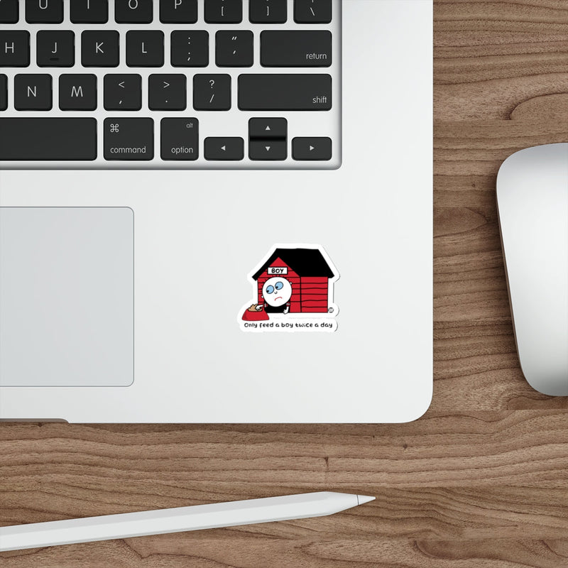 Load image into Gallery viewer, Cute Red Dog House Sticker Only Feed A Boy Twice A Day
