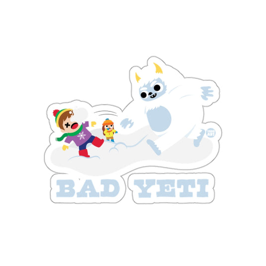 Funny Bad Yeti Chasing Kids Graphic Design Sticker