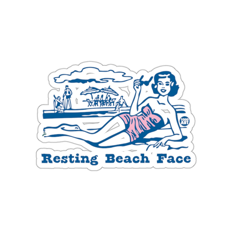 Load image into Gallery viewer, Resting Beach Face sticker with retro beach scene
