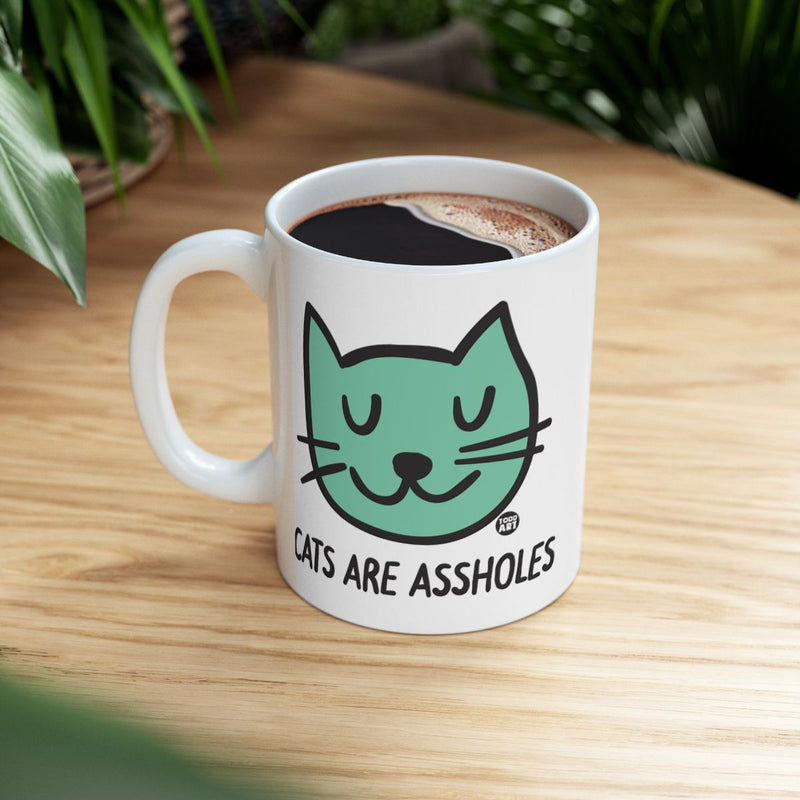 Load image into Gallery viewer, Cats Are Assholes Green Cat Face Mug
