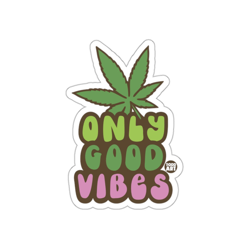 Load image into Gallery viewer, Only Good Vibes Sticker with Green Leaf Design
