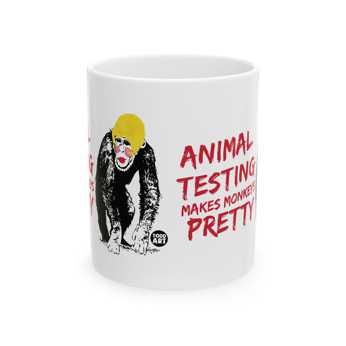 Animal Testing Monkeys Pretty Mug, Animal Testing Pun Mug, Funny Monkey Mug