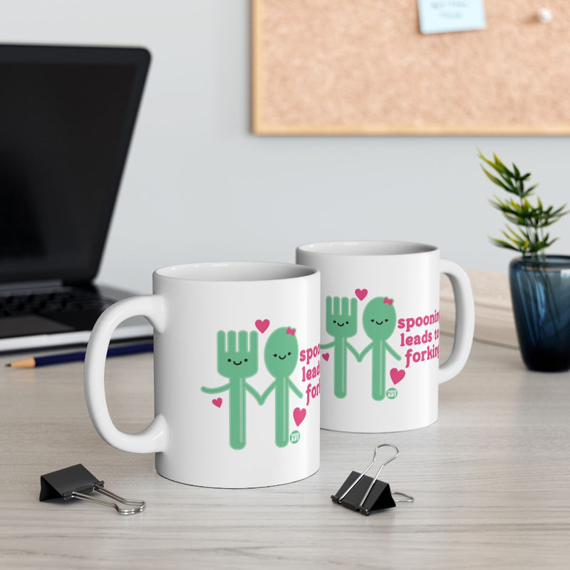 Load image into Gallery viewer, Spooning Leads to Forking Cute Coffee Mug
