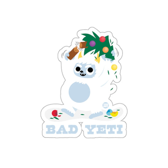 Bad Yeti Cartoon Holding a Decorated Tree Sticker