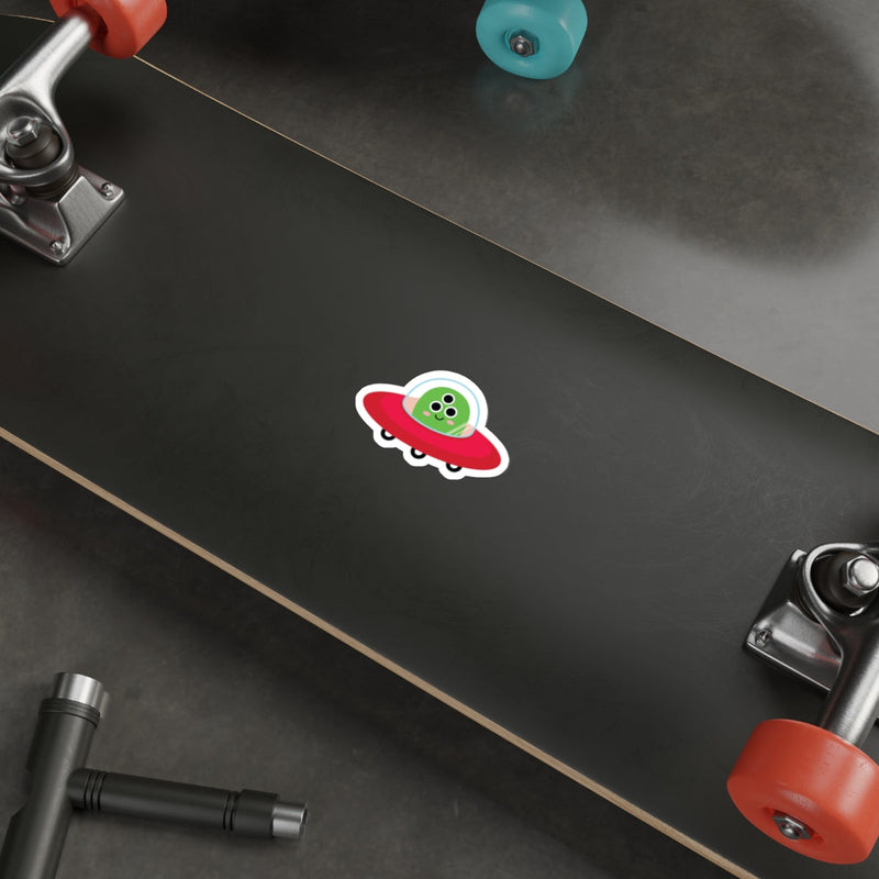 Load image into Gallery viewer, Alien Spaceship Sticker on Skateboard Product
