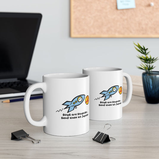 Boys are Stupid Send them to Jupiter mug