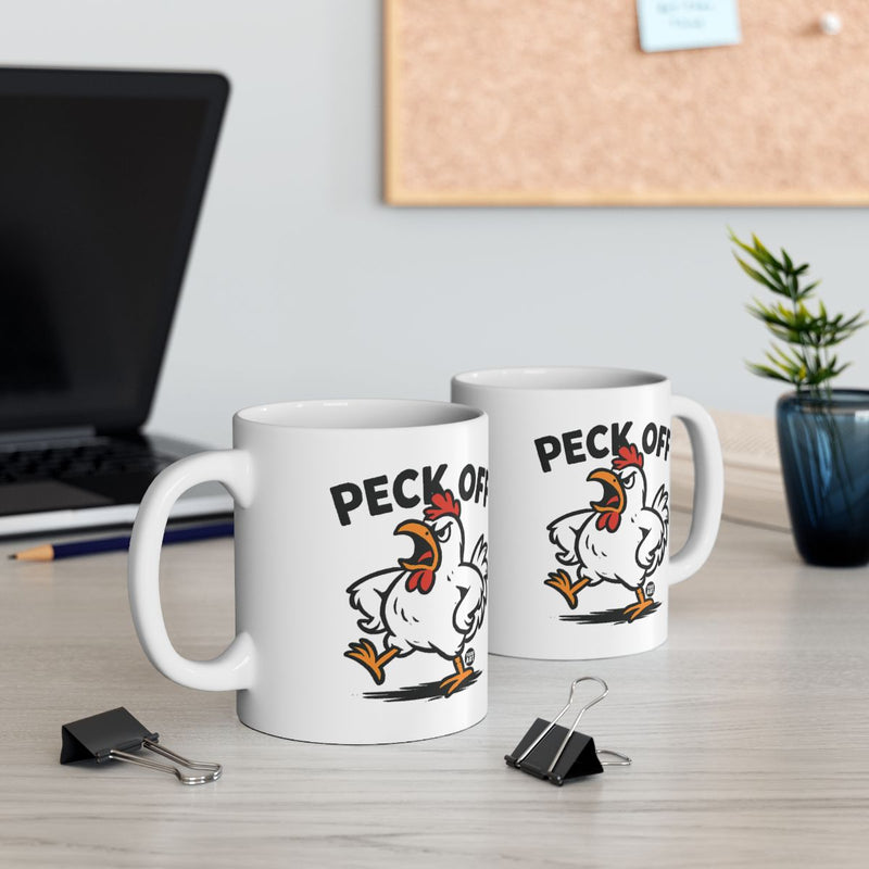 Load image into Gallery viewer, Funny Chicken Peck Off Coffee Mug for Office Humor
