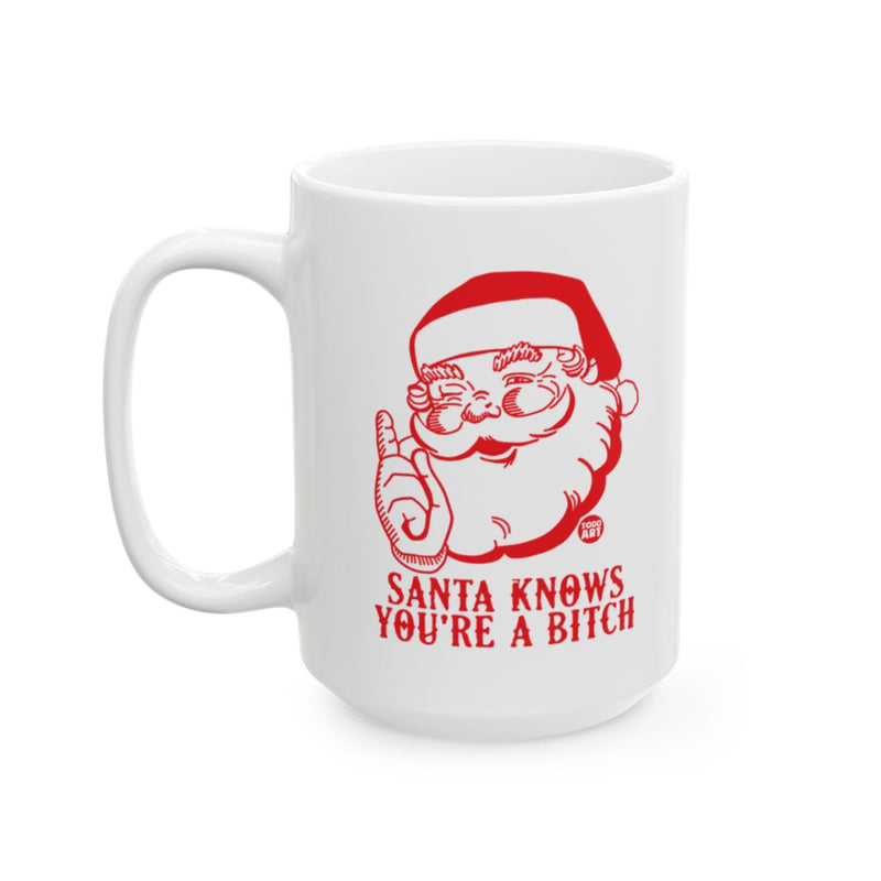 Load image into Gallery viewer, Funny Santa Knows You're A Bitch Coffee Mug
