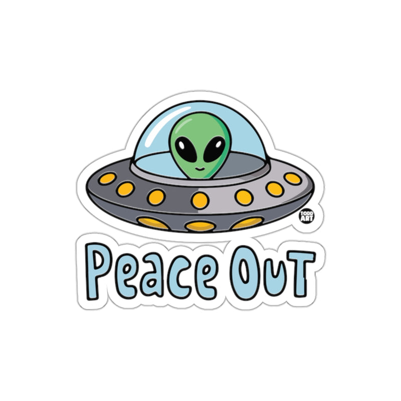 Load image into Gallery viewer, Peace Out Alien in UFO Sticker Fun Design Product
