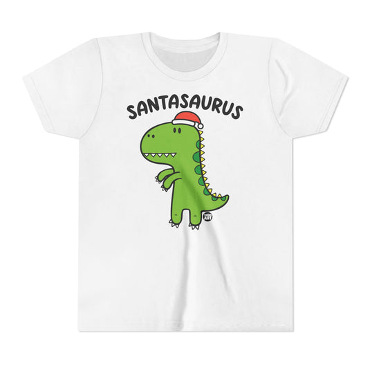 Santasaurus Kids Christmas Tee, Cute Dinosaur Holiday Children's Shirt, Santa Dinosaur Xmas Tee Kids