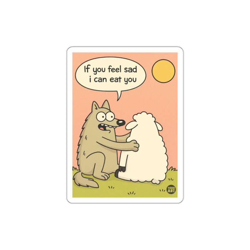 Load image into Gallery viewer, Funny Wolf Comforting Sad Sheep Cartoon Sticker
