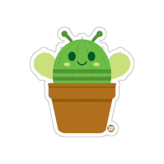 Cute Smiling Cactus with Antennae in Brown Pot Sticker