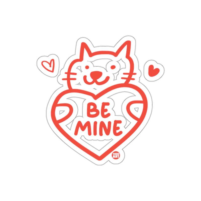 Load image into Gallery viewer, Valentine Kitty Cat with Heart that says Be Mine sticker
