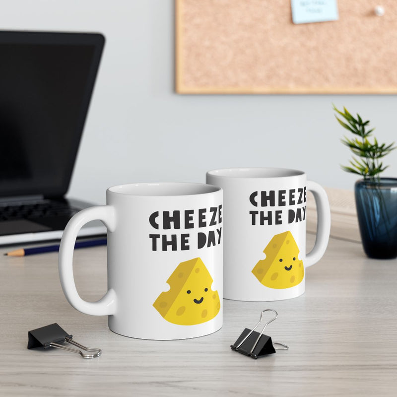 Load image into Gallery viewer, Cheerful Yellow Cheese Design Cheeze The Day Mug
