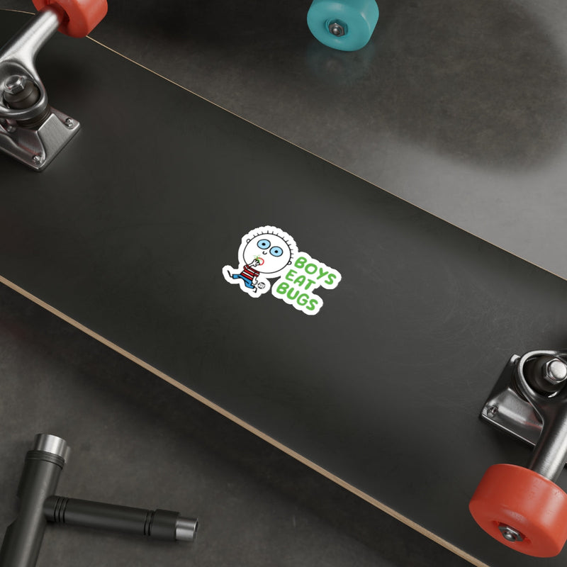 Load image into Gallery viewer, Boys Eat Bugs Sticker on Black Skateboard Deck
