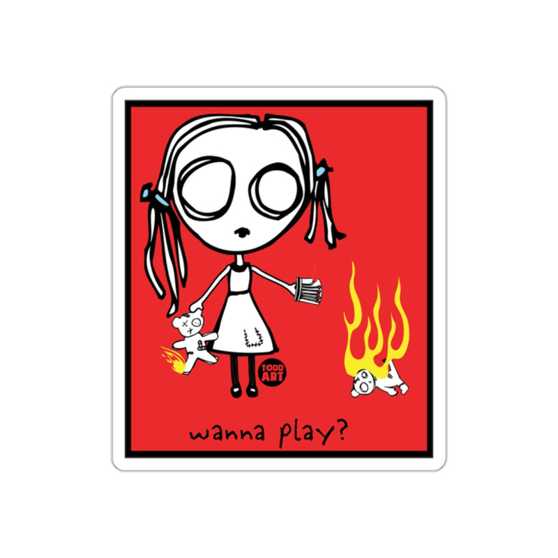 Load image into Gallery viewer, Wanna Play Creepy Doll Fire Scene Artwork Sticker
