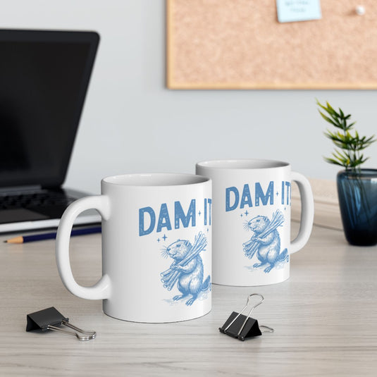 DAM IT Cute Beaver Illustration Coffee Mug Set