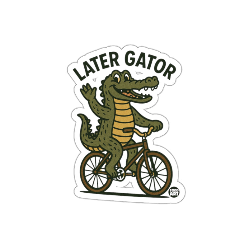 Load image into Gallery viewer, Later Gator Riding Bike Waving Goodbye Novelty sticker
