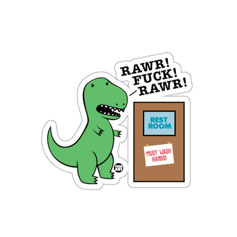 Load image into Gallery viewer, Dinosaur and Restroom Cartoon Sticker Illustration
