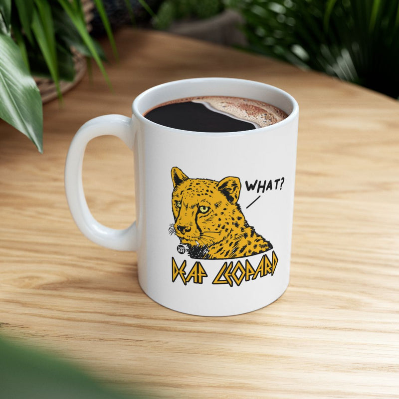 Load image into Gallery viewer, Funny Deaf Leopard What? Coffee Mug for Leopard Lovers
