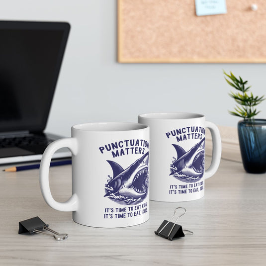 Funny Shark Punctuation Matters Coffee Mug for Office