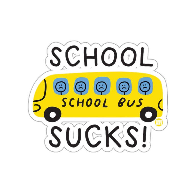 Load image into Gallery viewer, School Sucks School Bus Sticker with Sad Faces

