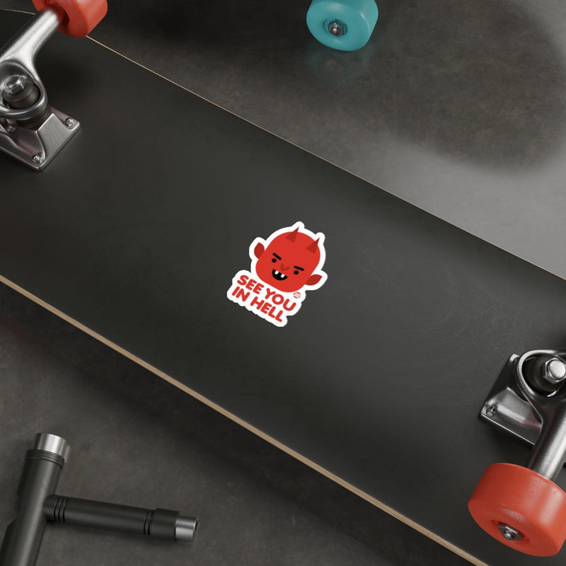 Load image into Gallery viewer, See You In Hell Devil Character Skateboard Sticker

