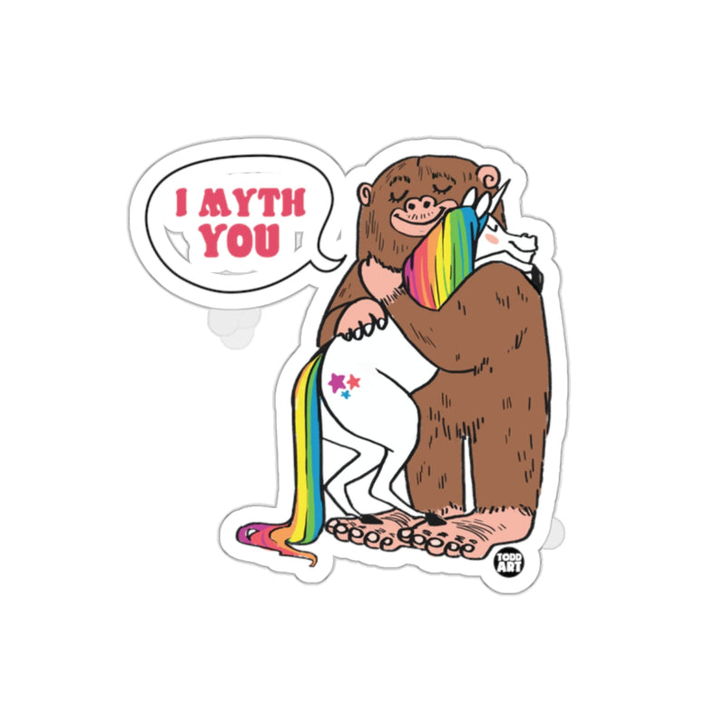 Load image into Gallery viewer, I Myth You Sasquatch Hugging Unicorn Sticker
