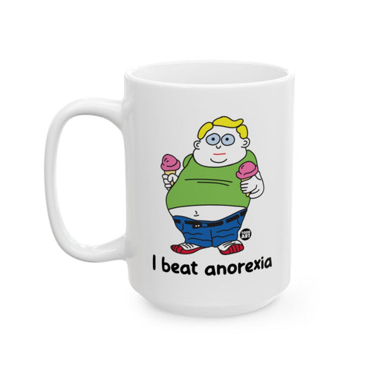 Funny Cartoon I Beat Anorexia Mug for Coffee Lovers