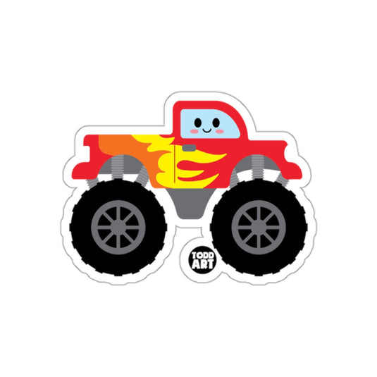 Cute Red Monster Truck with Flames Sticker